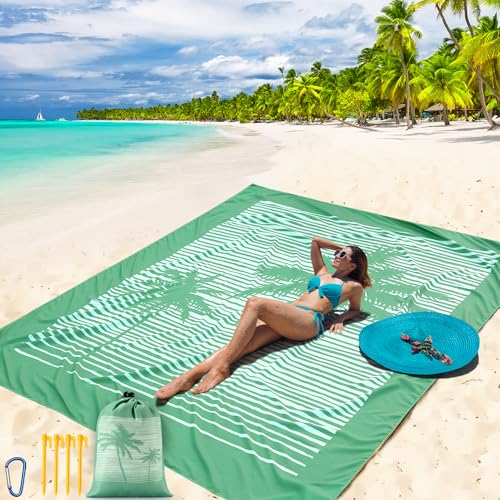 WIWIGO Beach Blanket Waterproof Sandproof Beach Mat 79" X 83"/10'x9'for 2-8 Adults Quick Drying Outdoor Picnic Mat Beach Accessories for Travel, Camping, Hiking - color: Coconut Tree, size: 79" X 83"（1-4person）