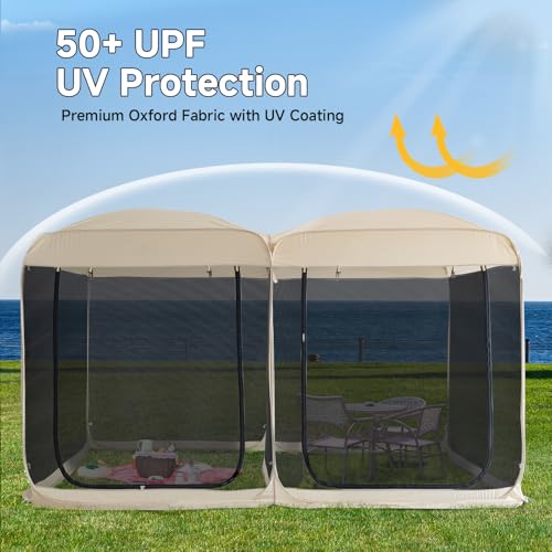 Alvantor® Screen House Room 2024 Upgraded 2 in 1 Screen Tent PoP Up Gazebo® with Mesh Mosquito Netting, Sun Shade Outdoor Canopy for Patio, Camping, Backyard and Outside Activities- 12' x 7.5', Beige - color: Beige, size: 12'x6'