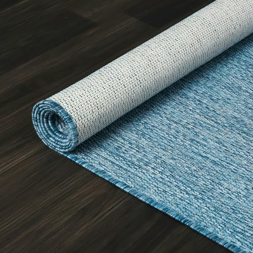 Beverly Rug Indoor Outdoor Rug 10x14, Washable Outside Carpet for Patio, Deck, Porch, Solid Modern Area Rug, Water Resistant, Aqua Blue - color: Solid - Aqua Blue, size: 10' x 14' (Rectangular)