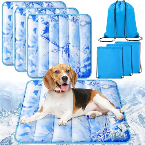 Chunful 4 Pack Dog Cooling Mat Water Injection Pet Cooling Mat for Dogs Cats with Storage Bags Washable and Foldable Pet Pad Summer for Small Medium Large Breeds of Doggy Bed Sofa Floor Car Seat(L) - size: L