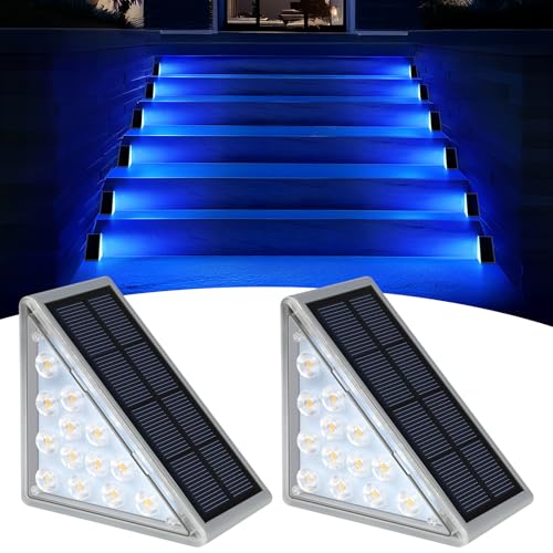 AUDLES 2 Pack Solar Stair Lights, Outdoor Step Lights with Waterproof IP67, Blue Color LED Solar Light for Outside Light Decor for Stair, Deck, Front Step, Front Porch, Patio and Backyard - color: Blue, size: 2 Pack