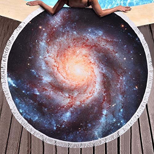 Benefeet Sox Beach Towel Large Round Mandala Pool Towels Tassels Microfiber Quick Dry Beach Blanket Throw Bohemian Roundie Swim Pool Circle Towel, 59 Inches - color: Space Galaxy