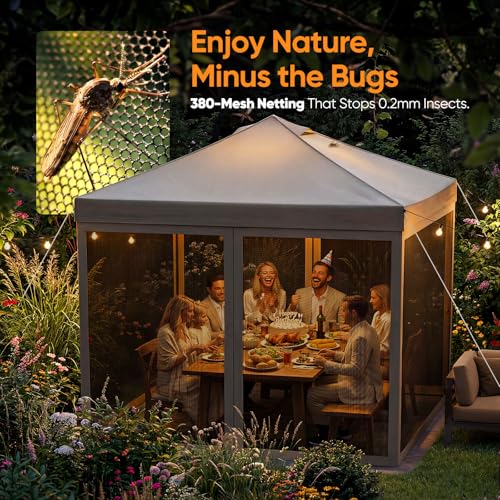 Quictent 10x10 Pop up Canopy Tent with Netting, Auto-Close Magnetic Doors, One Person Instant Setup Screen House Room Tent Screened Waterproof - color: Gray, size: 10'x10'