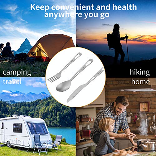 OUTXE Titanium Flatware Knife Fork Spoon Set Lightweight Ti Camping Utility Cutlery Set with Carrying Bag for Traveling Picnic Hiking - color: Knife Fork and Spoon Set