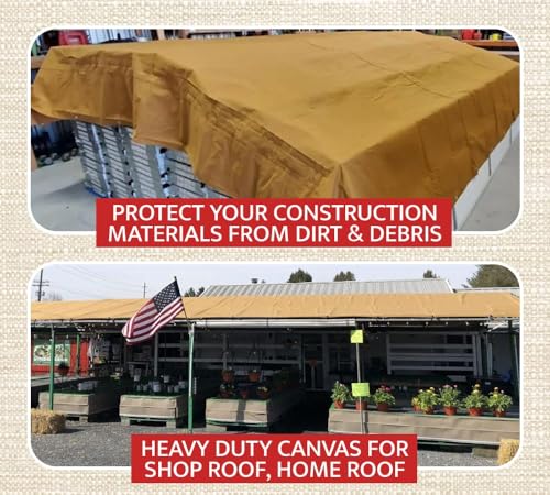Mytee Products (4 Pack) 6' x 8' Tan Canvas Tarp 12oz Heavy Duty Water Resistant - color: Tan (4 Pcs), size: 6' x 8'