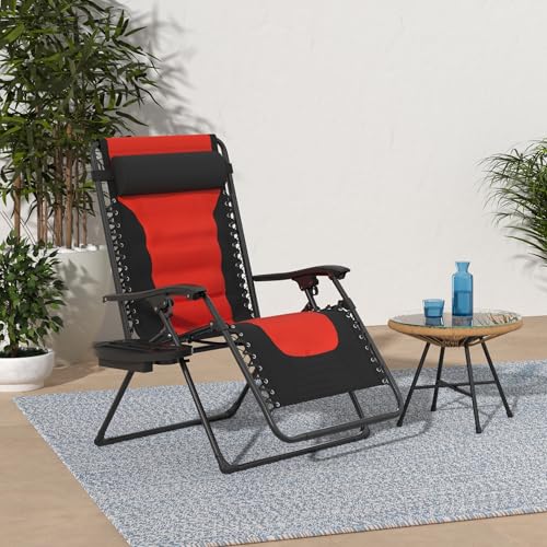 Best Choice Products Oversized Padded Zero Gravity Chair, Folding Outdoor Patio Recliner, XL Anti Gravity Lounger for Backyard w/Headrest, Cup Holder, Side Tray, Polyester Mesh - Black/Orange - color: Black/Orange