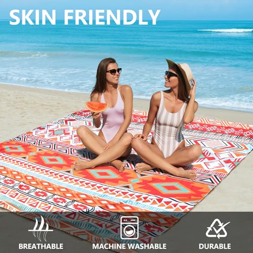 HIHOHO Beach Blanket Waterproof Sandproof Extra Large Beach Mat 79" X 83"/120"x108"for 1-8 Adults Quick Drying Durable Outdoor Picnic Mat for Beach Travel Camping Hiking - color: Bohemian Orange, size: 79" X 83"（1~3 person）