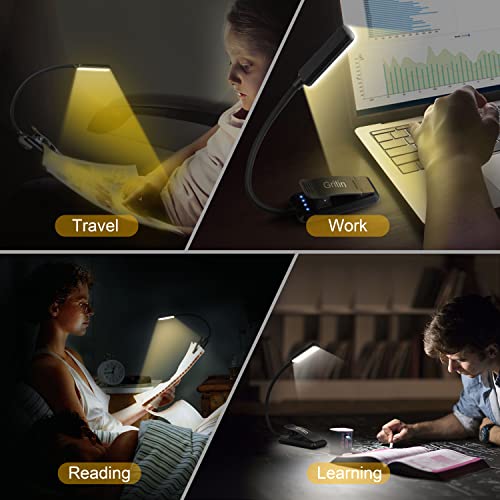 Gritin 9 LED Rechargeable Book Light for Reading in Bed - Eye Caring 3 Color Temperatures,Stepless Dimming Brightness,80 Hrs Runtime Small Lightweight Clip On Book Reading Light for Studying - color: ‎Black