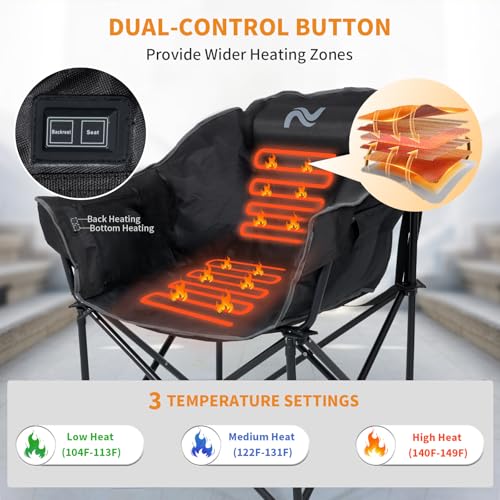 LILYPELLE Oversized Heated Camping Chair, Patio Lounge Chairs with 3 Heat Levels, Portable Folding Heated Chair Round Moon Saucer Folding Lawn Chair Outdoor Chair for Camping, Lounge Patio - color: Ink Black, style: Heated Moon Chair