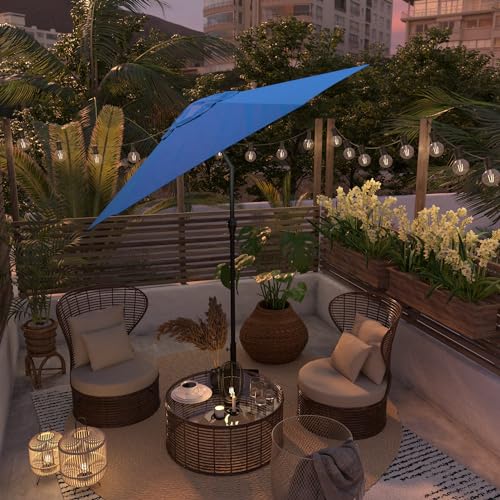 Sunline 9 ft Patio Umbrella with Crank & Push Button Tilt, Outdoor Market Umbrella with UV Protection & Wind Vent, Metal Frame for Deck, Pool & Table, Pacific Blue - color: Pacific Blue, size: 9 foot