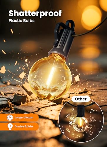 Outdoor String Patio Lights, 200FT 100 LED Patio Lights Waterproof, Connectable Shatterproof Hanging Outside String Light for Backyard, Porch, Deck, Balcony, Garden, House Decor, 2200K - size: 200ft