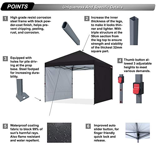 ABCCANOPY Easy Pop up Canopy Tent with 2 Sidewalls for Outdoor Sun Blocking or Rain Protection,10x10, Black - color: Black, size: 10x10