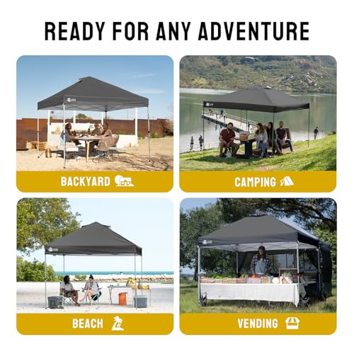 CROWN SHADES 12x12 Pop Up Canopy - Beach Tent with One Push Setup - Easy Outdoor Sun Shade Shelter for Events, Parties - Gazebo with STO-N-Go Cover Bag, Silver Coated Top, Grid Grey - color: Grid Grey, size: 12x12