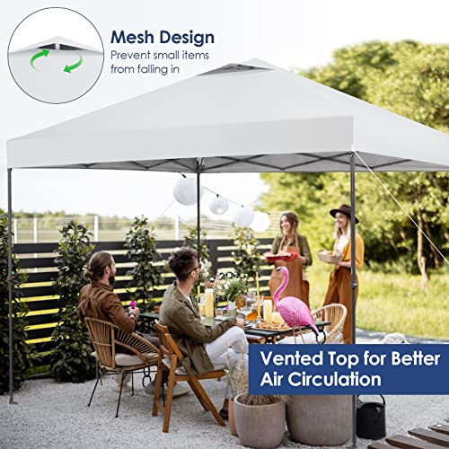 Tangkula 10x10 Ft Pop Up Canopy, Easy Set-up Instant Tent with Center Lock, Carry Bag, Rotatable Feet, 8 Stakes, 4 Ropes, Outdoor Canopy Tent for Beach, Camp, Patio, Market (White) - color: White, size: 10x10FT