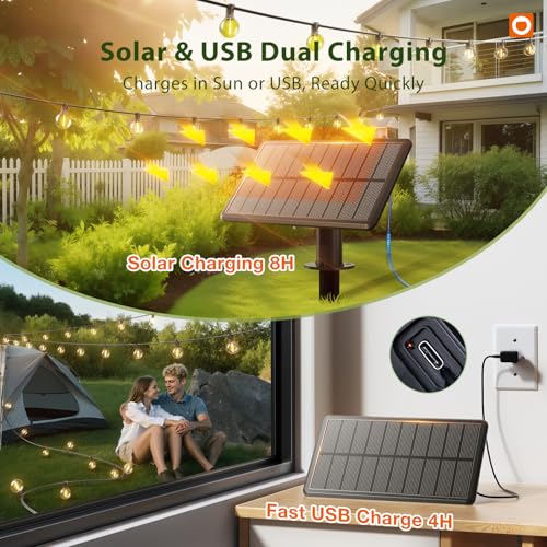 addlon 25FT Solar Powered Outdoor String Lights Waterproof with Remote, G40 Solar Powered String Lights with 13 LED Shatterproof Bulbs, 3 Light Modes, Dimmable Solar Lights for Outside Bistro Cafe - size: 25FT