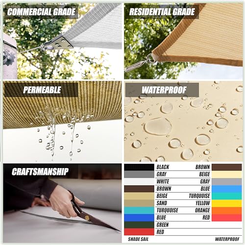 Colourtree CTAPR1420 Custom Size 7' x 23' Beige Sun Shade Sail Canopy UV Block UPF50 Rectangle - Commercial Standard Heavy Duty - 190 GSM - 3 Years Warranty - color: Beige, size: 7' X 23' Custom Size