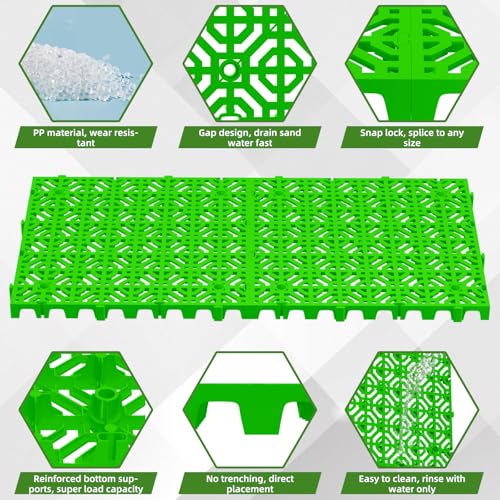 10 Pcs 15.7" x 15.7" Heavy Duty Ground Protection Mats, Interlocking Non-Slip Floor Mat, Heavyweight Gravel Grid Drive on Lawn, 6613 lb Load Permeable Paver for Parking, Outdoor Event Flooring, Green - color: Green
