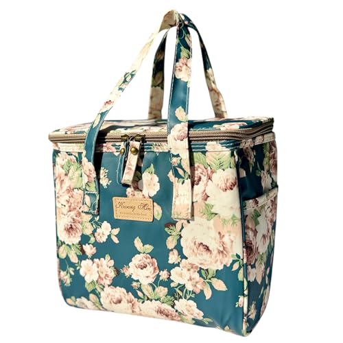 Kwang Min Floral Insulated Lunch Bag for Women,Reusable Lunch Box,Large Cooler for Office,Picnic Outdoors,Premium Waterproof Fabric,Ideal Floral Lunch Bag (Peony Navy) - color: Peony Navy