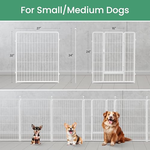 Simple Deluxe Dog Playpen, 32" Height 16 Panels Fence with Anti-Rust Coating, Metal Heavy Portable Foldable Dog Pen for Small/Medium/Large Dogs RV Camping, White - color: White, size: 16 Panels 32 inch, style: Metal
