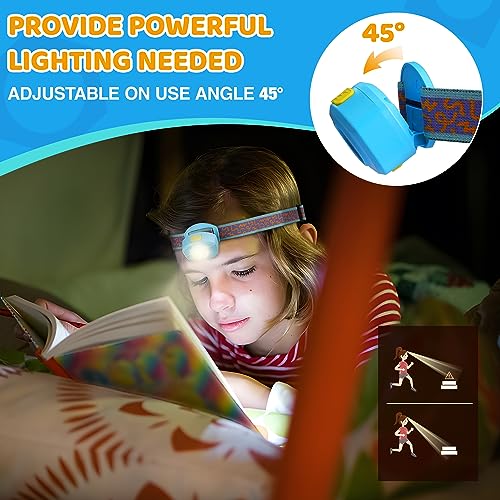 EverBrite LED Headlamp Rechargeable Kids Headlamp with RGB Mode and Adjustable Headband, 3 Modes Multicolor Headlamp for Kids, Bright Kids Head Lamp for Camping, Reading, Exploring, Hiking, Birthday - color: Azure