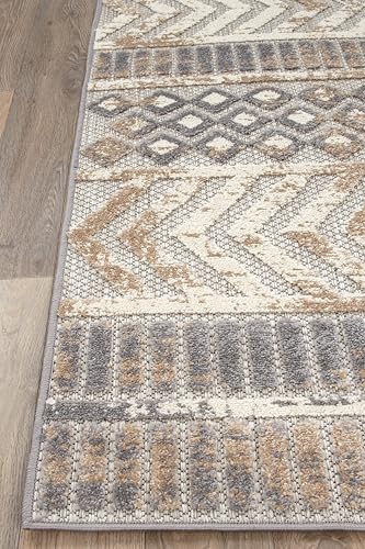 Rugshop Distressed Geometric Indoor/Outdoor Beige Area Rug Modern Tribal Stripe, Durable Stain Resistant Perfect for Patio, Backyard, Deck and Outdoor Lounge 7'10" x 10' - size: 7'10" x 10' (Rectangular)