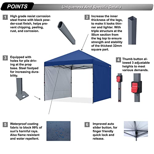 ABCCANOPY Easy Pop up Canopy Tent with 2 Sidewalls for Outdoor Sun Blocking or Rain Protection,10x10, Navy Blue - color: Navy Blue, size: 10x10