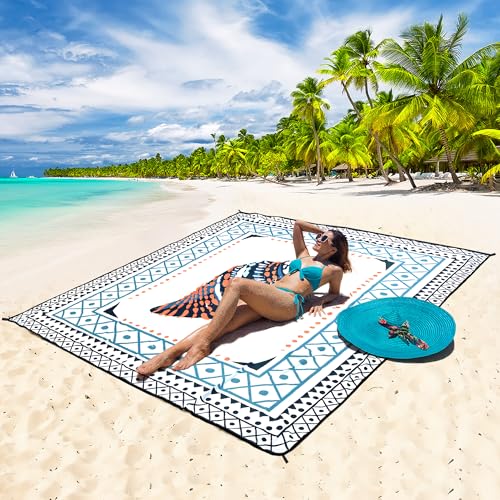 HIHOHO Beach Blanket Waterproof Sandproof Extra Large Beach Mat 79" X 83"/120"x108"for 1-8 Adults Quick Drying Durable Outdoor Picnic Mat for Beach Travel Camping Hiking - color: Colorful Spiral Conch - Lace Pattern, size: 79" X 83"（1~3 person）