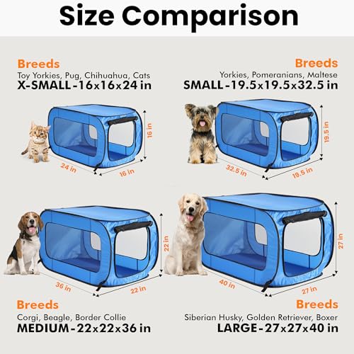 Beatrice Home Fashions Portable, Collapsible, Pop Up Kennel Travel Cat and Dog Crate, 32.5" L x 19.5" W x 19.5" H, Blue - color: Blue, size: 32.5"L x 19.5"W x 19.5"H