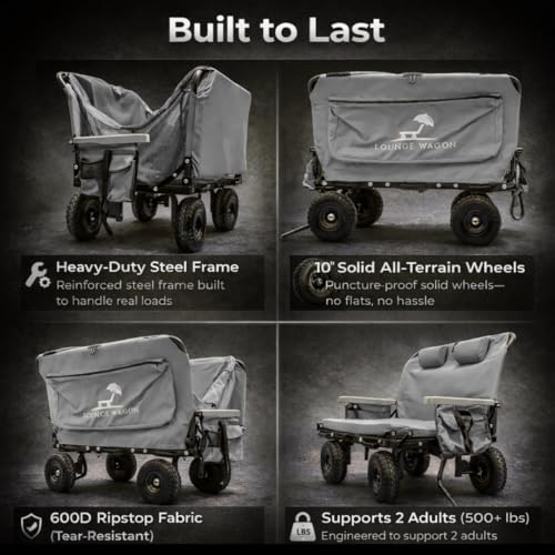 The Lounge Wagon – The Only Wagon that Converts into a 2-Person Chair - 3-in1 cart - Included Cargo net- Ultimate Beach Wagons– Beach Chairs for Adults – Sports Wagon(Umbrella Sold Separately), Gray - color: Gray