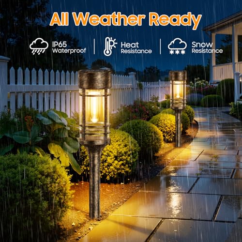 LETMY 4 Pack Brown Solar Pathway Lights Outdoor, Bright Solar Lights Outdoor Waterproof IP65, Solar Garden Lights Outdoor for Yard Walkway Driveway Landscape Garden Decor (Bronze) - color: Bronze, size: 4 PACK
