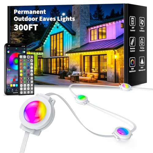 300FT Permanent Outdoor Lights, Smart RGB Eaves Lights with App/Remote Control, LED IP67 Waterproof Outdoor Lighting for Halloween Christmas Holidays Daily Party House Roof Lighting - size: 300FT