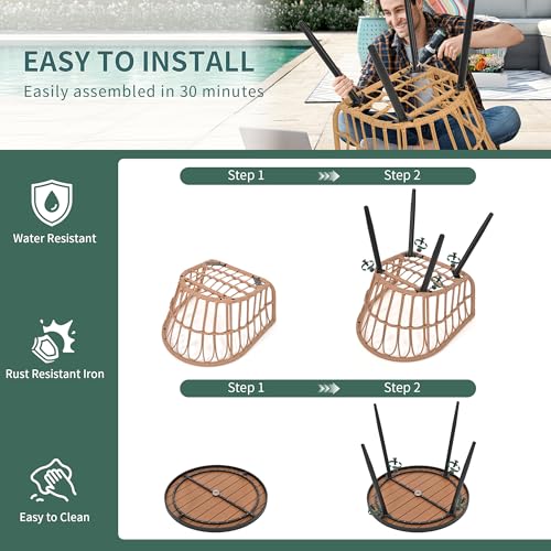 Pamapic 5-Pieces Patio Dining Set with Wood Table Top, All-Weather PE Rattan Patio Furniture Set, Outdoor Dining Furniture with Removable Cushion Chairs & Round Table for Garden Lawn Patio,Cream - color: Cream, size: 5 PCS