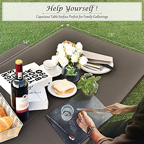 Hysache Picnic Table Bench Set, Patio All Weather Metal Base Camping Set w/Wood Texture Tabletop, Steel Frame, Large Tables for Backyard Poolside Garden Lawn (Black) (OP3499) - color: Black