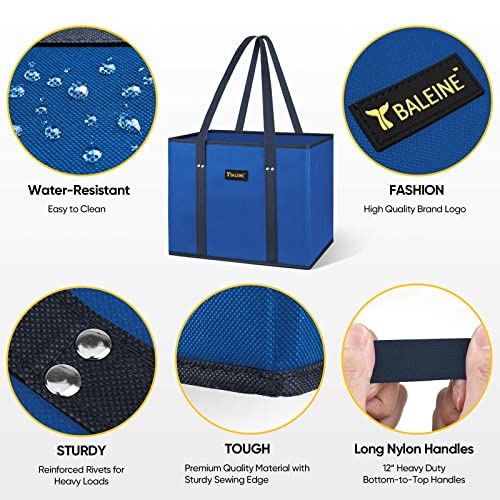 BALEINE 3Pk Reusable Grocery Bags, Foldable Shopping Bags for Groceries with Reinforced Bottom & Handles (Blue) - color: Blue, size: 3 Pack