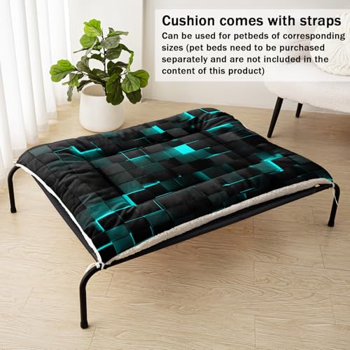 Nttopship Dog Cat Bed Mat Ultra Soft Fluffy Pet Bed Washable Fashion Dog Crate Beds Comfy Comfy Pet Sleeping Pad Suitable for Pet Raised Bed(30"x26",Turquoise Black) - color: Turquoise Black, size: Medium