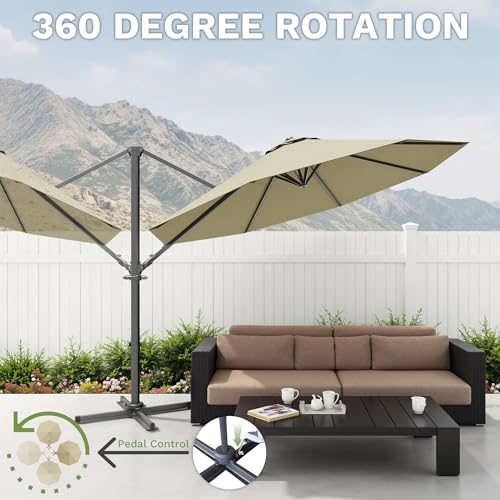 Patiowell 10 FT Patio Umbrella, Outdoor Cantilever Umbrella with 360 Degree Rotation & 5 Adjustable Tilt, Large Hanging Offset Round Sun Umbrella with Frame for Backyard Garden Poolside, Beige - color: Beige, size: 10 FT