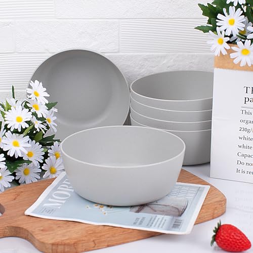 EI 8pcs Wheat Straw Bowls Set,Unbreakable Reusable Plastic Bowls,BPA-Free Lightweight Cereal, Salad & Soup Bowls,Ideal for Breakfast, Picnic, Party or Dinner - color: Grey Wheat Straw Bowls