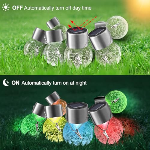 Solar Lights Outdoor Hanging Decorative Globe 24 Pack, Waterproof Solar Lantern with Handle and Clip, Solar Powered Glass Ball Lights for Garden Yard Fence Tree Umbrella Holiday Décor, Color Changing - color: Color Changing, size: 24