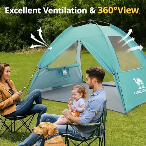 CAMEL CROWN Beach Tent UPF 50+ Sun Shelter for 2/3/5/6 Person, Lightweight Portable Sun Shade with Sand Anchor, Family Beach Day & Outdoor Adventures - color: Bean Green, size: 2/3 Person