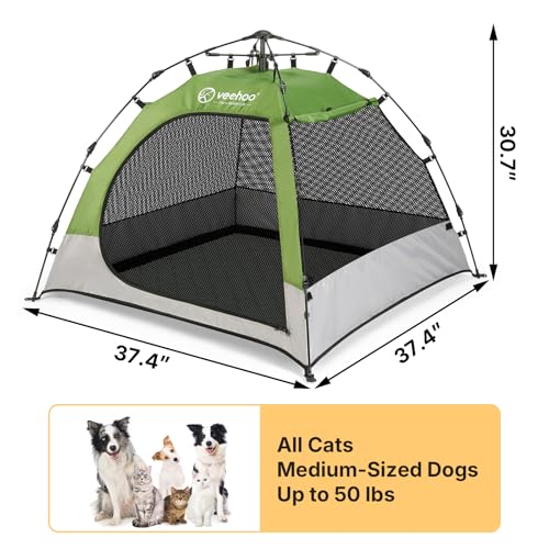 Veehoo Pop Up Pet Tent House for Indoor Outdoor, Portable Dog Tent & Cat House Shelter, Waterproof Foldable Automatic Dog Kennel to Small Medium Pets & Feral Cats - size: 37.4"L x 37.4"W x 30.7"H