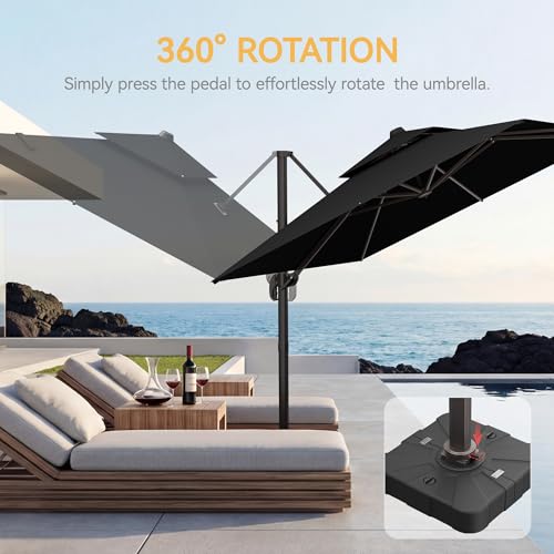 9x12 FT Patio Umbrella with base, Large Cantilever Rectangular Double Top Heavy Duty Offset Umbrellas with 360° Rotation, Outdoor shade for Garden Deck Pool, Black - color: Black, size: 9x12 FT with Base