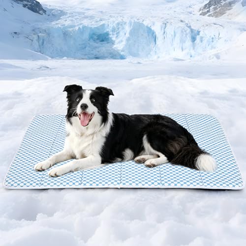 Cooling Dog Mat Q-Max>0.5 - Rapid Cooling Tech, Thin Breathable Crate Pad, Portable Washable Summer Mat, Chill Soothing Fabric - 35"x23" Large Dog, Blue - color: Blue, size: 35"L x 23"W x 0.8"H