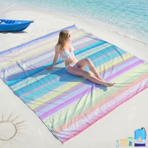 BYDOLL Beach Blanket 78''X81'' Waterproof Sandproof Suits1-4 Adults Oversized Lightweight Large Blanket Picnic Mat for Beach Sand Free Travel Camping Hiking Picnic - color: Rainbow, size: 78"x81"