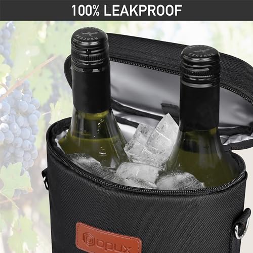 opux Wine Bag 2 Bottle Wine Tote Carrier, Insulated Wine Cooler Bag for Travel Picnic, Leakproof Portable Bottle Padded Case, Wine Gifts For Women Men Wine Lovers Christmas, Black - color: Solid Black