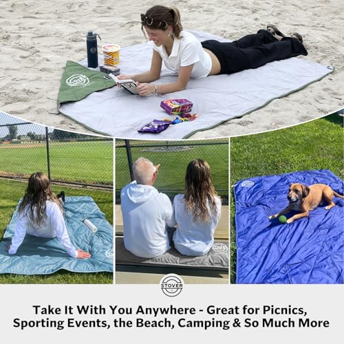 STOVER Outdoor Waterproof Fleece Travel Blanket for Camping, Picnics, Stadiums, Sports, the Beach– Warm, Windproof, Compact, Lightweight & Sand-Resistant (Sky Blue) - color: 02 - Sky Blue