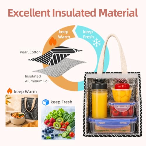 iknoe Insulated Lunch Bag for Women & Adults, 9L Foldable Wide-Open Cooler Bag with Pockets, Leakproof & Portable, for Picnic, Office, Beach, Black Rhombus - color: Black Rhombus, size: Velcro Closure