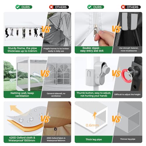 COBIZI 10x20 Heavy Duty Pop Up Canopy Tent with 6 Sidewalls, Easy Set Up Outdoor Waterproof Screen Commercial Party Tent with Mosquito Netting for Parties Backyard Patio, Roller Bag, White - color: White, size: 10x20FT