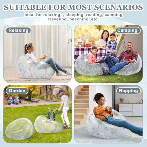 Realspring Inflatable Bean Bag Chair for Adult Bean Bag Sofa Chair Blow up Inflatable Furniture for Outdoor Living Room Bedroom Balcony Travel Party Gift Accessories(Multicolor Glitter,2 Pcs) - color: Multicolor Glitter