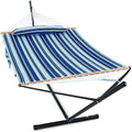 GAFETE 2 Person Hammock with Stand for Outside, Heavy Duty Steel Stand, Double 55inch Hammocks, Large Removable Pillow, Storage Bags, Max 475 lbs Capacity (Pacific Stripe Blue) - color: Pacific Stripe Blue