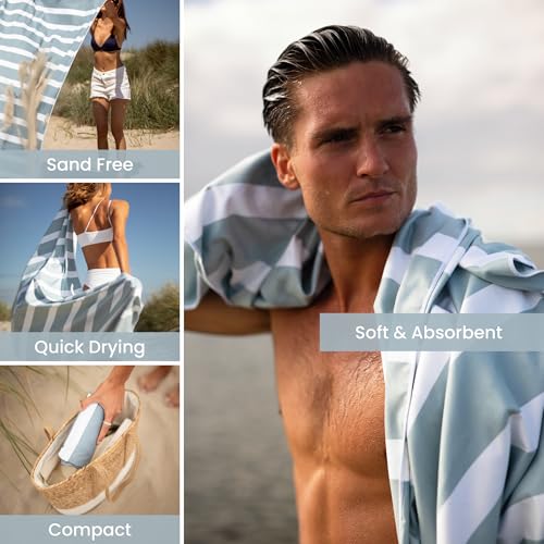 SummerSand Microfiber Beach Towel Extra Large (79 x 39.5 in) - Quick Dry, Sand Free - Compact and Lightweight for Travel - Recycled Materials - Travel Bag Incl - Oversized Pool Towel – Cloudy Blue - color: Cloudy Blue, size: 79x39.5"